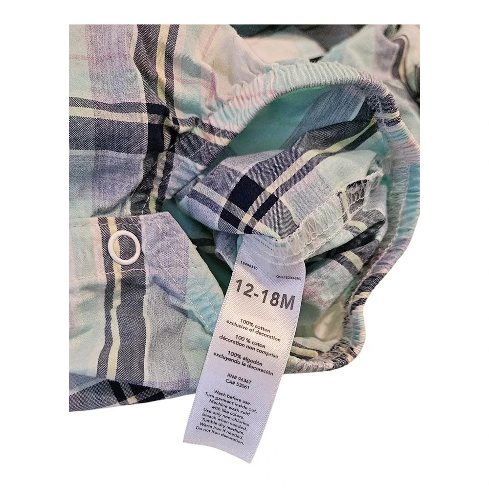 Baby B'gosh Child Size 12-18M Blue Plaid Long Sleeve Bodysuit